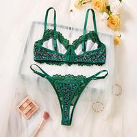 Ensemble de lingerie sexy en dentelle et résille à imprimé léopard RUIYI, soutien-gorge push-up pour petites poitrines, string assorti, ensemble de vêtements de nuit
