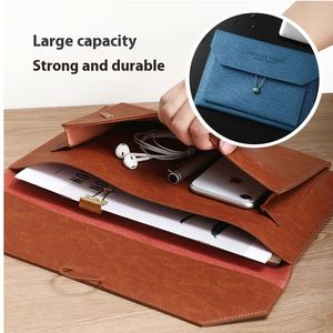 Custom Letter Size <b>A4</b> Leather Document Bag with Button Large Capacity Office <b>File</b> Storage Folder Document <b>File</b> Bag for Business - Product Image 3