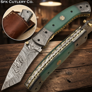Custom DIY OEM High Quality Damascus Folding <b>Knife</b> with Hand Engraved Blade Camel <b>Bone</b> <b>Handle</b> Pocket <b>Knife</b> and Sheath - Product Image 3