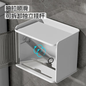 Soporte de papel higiénico montado en la pared, transparente, resistente al agua, no requiere perforación, caja de pañuelos multiusos, estante de almacenamiento para el baño - Product Image 2