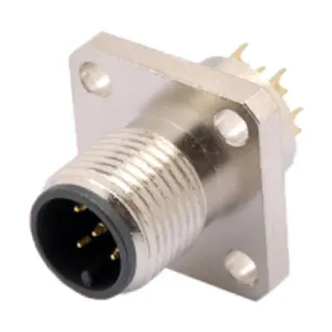 Erkek panel konektörü flanşlı sabit lehim 3 4 5 8 12 17pins M12 dairesel konnektörler endüstriyel ekipman için