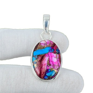 Colgantes Finos de Plata de Ley 925 con Turquesa Natural Rosa Ostra y Engaste de Bisel con Corte Ovalado para Fiesta, Venta al por Mayor - Product Image 1