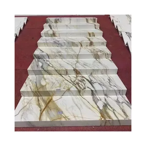 Luxury Interior Marble Staircase Customized Polished Calacatta Gold Marble Floor Step Stair For Villa Project