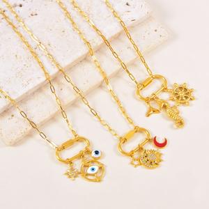 Collar con Colgante Desmontable de Moda Transfronteriza, con Botón a Presión, DIY, Incrustado con Diamantes, Estrella, Luna, Casual, Simple, con Colgante de Ojo - Product Image 1