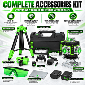 Nivel Láser DERUIDA 4D de 16 Líneas, Verde, Autonivelante, Rotación de 360°, con Receptor, Nivel Láser Rotatorio Profesional para Exteriores - Product Image 6