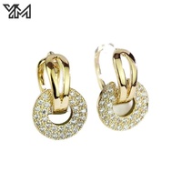 Boucles d'oreilles créoles YM tendance à double cercle pavé de zircons, en or et argent, entrelacées, pour femme, bijoux de mariage et de fête