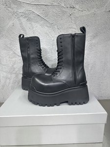 Botas de Cuero Negras para Hombre, Estilo Gótico, Diseño de Plataforma, Suela Gruesa, Cierre Lateral con Cremallera, Cordones, Antideslizantes, Tendencia de Moda - Product Image 2