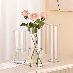 Vase en verre cylindrique simple de haute qualité pour la décoration de la maison, vase floral abstrait personnalisé, vase en verre transparent épaissi - Product Image 2