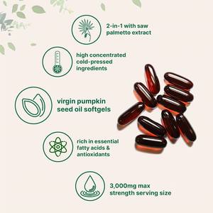 Suplemen pertumbuhan rambut alami minyak biji labu gel lembut 180 Kapsul dengan campuran asam lemak meningkatkan fungsi kantung kemih - Product Image 2