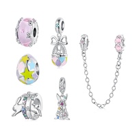 Breloque Lapin Coloré en Argent Sterling 925, Pendentif Œuf Étoile Porte-Bonheur, Chaîne de Sécurité, Articles pour Panier de Pâques, Cadeau DIY