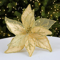 Fleur de Noël artificielle transparente en maille de 26 cm, couleur champagne, pour guirlande de sapin de Noël, accessoires DIY