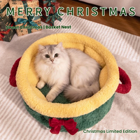 Lit pour animaux de compagnie moderne et mignon pour l'hiver, léger et épais, cadeau de Noël, coussin douillet pour chien et chat, peluche douce, festif, vente en gros