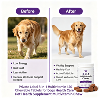Compléments alimentaires pour animaux de compagnie : Masticables multivitaminés 8 en 1 pour chiens, soutien complet du bien-être corporel, mélange multi-nutriments, masticables moelleux, marque privée OEM