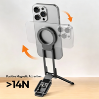 Support de téléphone portable universel pliable en plastique magnétique, trépied rotatif à 360°, stabilité renforcée, support de bureau pour vlog et diffusion en direct