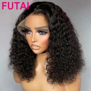 Wig Bob pendek 4x4 wig tertutup renda gelombang Brasil wig depan renda grosir rambut manusia keriting untuk hitam wanita dengan kepadatan 150%