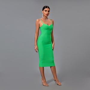 2022 ultimi modelli abito estivo semplice tinta unita <span class=keywords><strong>donna</strong></span> elegante abito Midi Casual a vita alta senza maniche Slim Fit - Product Image 4