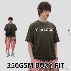 批发重型350gsm 100%棉干触感单面平纹无印花T恤制造商，专为街头服饰生产 - Product Image 1