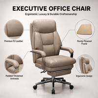 Chaise de bureau exécutive en cuir PU robuste, directement de l'usine, avec dossier haut ergonomique, pivotante et avec repose-pieds