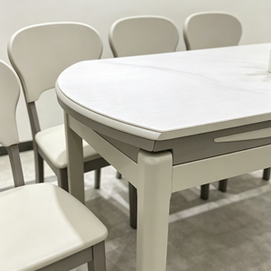 Ensemble de table à manger ronde extensible moderne et durable avec 6 chaises, matériau en marbre, taille personnalisée, design minimaliste, meubles pour la maison - Product Image 2