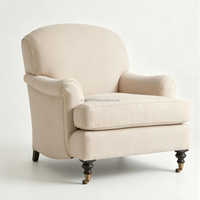 Fauteuil de salon classique et confortable en lin rembourré avec repose-pieds ottoman, style français, dossier capitonné, fauteuil de salon sur roulettes