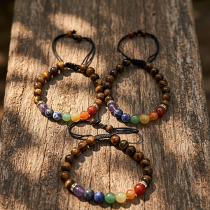 Pulsera de Piedra Natural Pulida con Cordón Ajustable, 7 Chakras y Ojo de Tigre, para Hombre y Mujer, Regalo - Product Image 3
