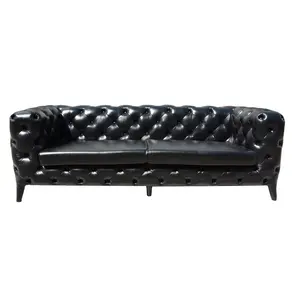 Sofá turco clásico de cuero para sala de estar, mueble pequeño en color negro, tamaño grande, RB339