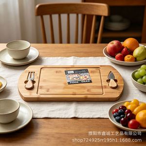 Bamboo Cutting Board <b>Set</b> With <b>Cheese</b> <b>Knife</b> Portable For Food Serving And Kitchen Use - Product Image 2