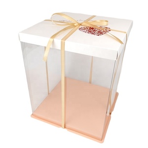 Wholesale Square 10 Inches Clear Cake Box Transparent Plastic Birthday Wedding Tall Cake Gift Boxes
