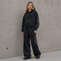 Ensemble deux pièces personnalisé avec logo pour homme, survêtement streetwear en molleton de coton épais, coupe oversize, délavé à l'acide, effet usé, à capuche et pantalon large