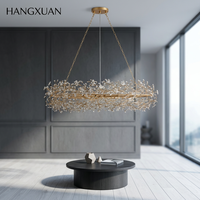 Lámpara de Araña de Cristal Dorada Personalizada para Vestíbulos de Hoteles, Moderna, de Gran Tamaño, Lujosa, Ovalada, con Luces LED Colgantes de Techo