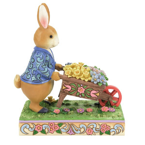Pâques Peter Rabbit pousse une brouette pleine de fleurs invitantes Statue - Product Image 4