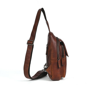 กระเป๋าคาดหน้าอกผู้ชายหนังแท้สีน้ำตาลความจุขนาดใหญ่สำหรับเดินทางธุรกิจกลางแจ้ง - Product Image 3