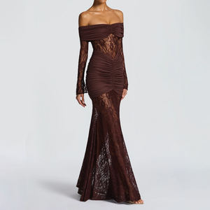 ZYHT 73491 <span class=keywords><strong>Couture</strong></span> hors épaule dentelle pure Sexy à manches longues moulante sirène robe Chic élégante soirée longue robe de Cocktail - Product Image 3