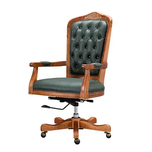 Classic Government Procurement Wooden carving leather office furniture swivel office chair