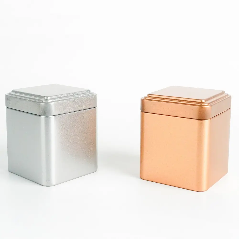 Perak Emas 70*70*85Mm Kosong Kotak Timah Aluminium Kotak Penyimpanan Logam Kecil untuk Teh