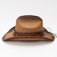 Chapeau de cowboy en paille de papier, style américain, façon cow-boy, à large bord façonnable, avec cornes, pour homme