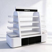 Présentoir de Comptoir en Acrylique Blanc et Noir pour Cosmétiques, Îlot de Présentation de Maquillage à 4 Niveaux, Kiosque