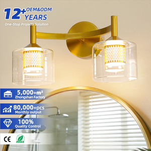 Modern Copper Wall <b>Lamp</b> With Glass Cylindrical Shades LED <b>Warm</b> White Light For Bathroom Vanity Mirror - Product Image 1