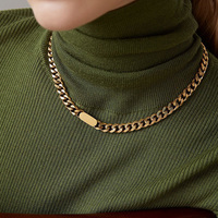 Collier chaîne gourmette en acier inoxydable plaqué or 18 carats avec logo personnalisé, plaque d'identification vierge pour femme, bijoux massifs, vente en gros