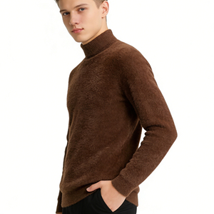 Pull à <span class=keywords><strong>col</strong></span> <span class=keywords><strong>roulé</strong></span> <span class=keywords><strong>marron</strong></span> chaud et moelleux pour <span class=keywords><strong>homme</strong></span>, <span class=keywords><strong>col</strong></span> semi-haut sans couture, pull léger de luxe pour le froid - Product Image 1