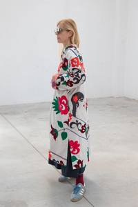 Classic Women's Suzani Hand Embroidered Floral <b>Pattern</b> Canvas <b>Quilted</b> <b>Jacket</b> Autumn Winter Boho Crewel Woven Button 100% Cotton - Product Image 4