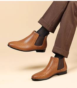 Botas de Tobillo para Hombre, Primavera-Otoño, Parte Superior de Cuero Genuino con Estampado de Leopardo, Suela de Goma, Impermeables, para Trabajo - Product Image 6