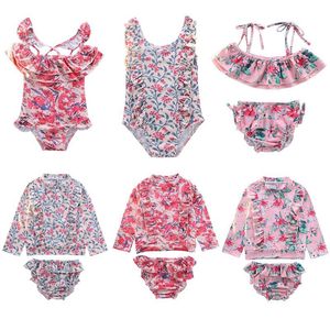 New Girls Children Floral Long Sleeve <b>Sunscreen</b> Swimdress Set Eco-Friendly Breathable Polyester Swimwear - Product Image 2