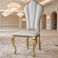 Chaise de mariage de luxe en acier inoxydable doré, dossier en cuir blanc à pétales, pour événements, location, banquets d'hôtel modernes