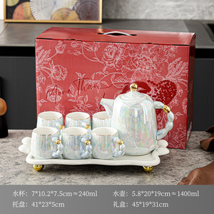 Luxury home <b>tea</b> <b>set</b> with hand-painted blue waves and pearls, cold water pitcher, high-end waterware <b>set</b>, black coffee cup <b>set</b> - Product Image 6