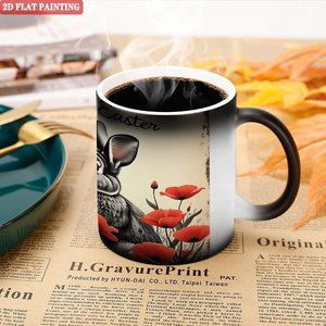 Heat Sensitive Mug Frosted Black 11oz Ceramic Sublimation Blank Cup Easter <b>Rabbit</b> Poppy Design - Product Image 5