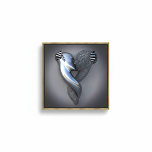 Printed Canvas: Modern Silver 3D Kissing Couple Wall Art,GOLD <b>FRAMED</b> CANVAS - Product Image 2