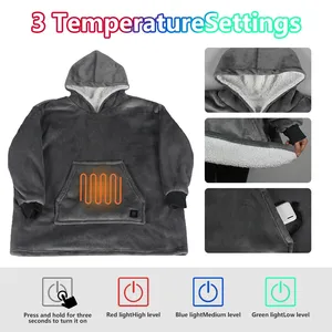 Heated <strong>Hoodie</strong> for Home Office 3 Heating Levels USB Electric Wearable Blanket Oversized Flannel Fleece <strong>Snuggie</strong> Blanket - Product Image 2
