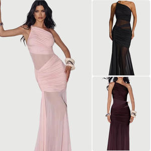 Vestido de noche fruncido de malla multicolor con un solo hombro |   Agente de Compras 1688 de la Marca FTS con Más de 10 Años de Experiencia y Baja Comisión para Compras Personalizadas - Product Image 3