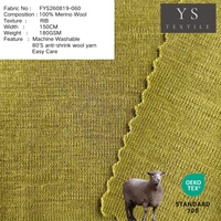 Tissu en tricot côtelé 100% laine mérinos 80's, lavable en machine, anti-rétrécissement, 180 g/m²